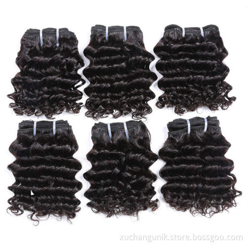 Uniky 10A Deep Wave 3 Bundles Short Brazilian Virgin Hair Weave Bundles Deep Wave Curly Human Hair Bundles Sew in Extension